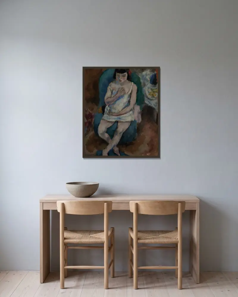Ung flicka i skjorta av Jules Pascin inramad på en vägg