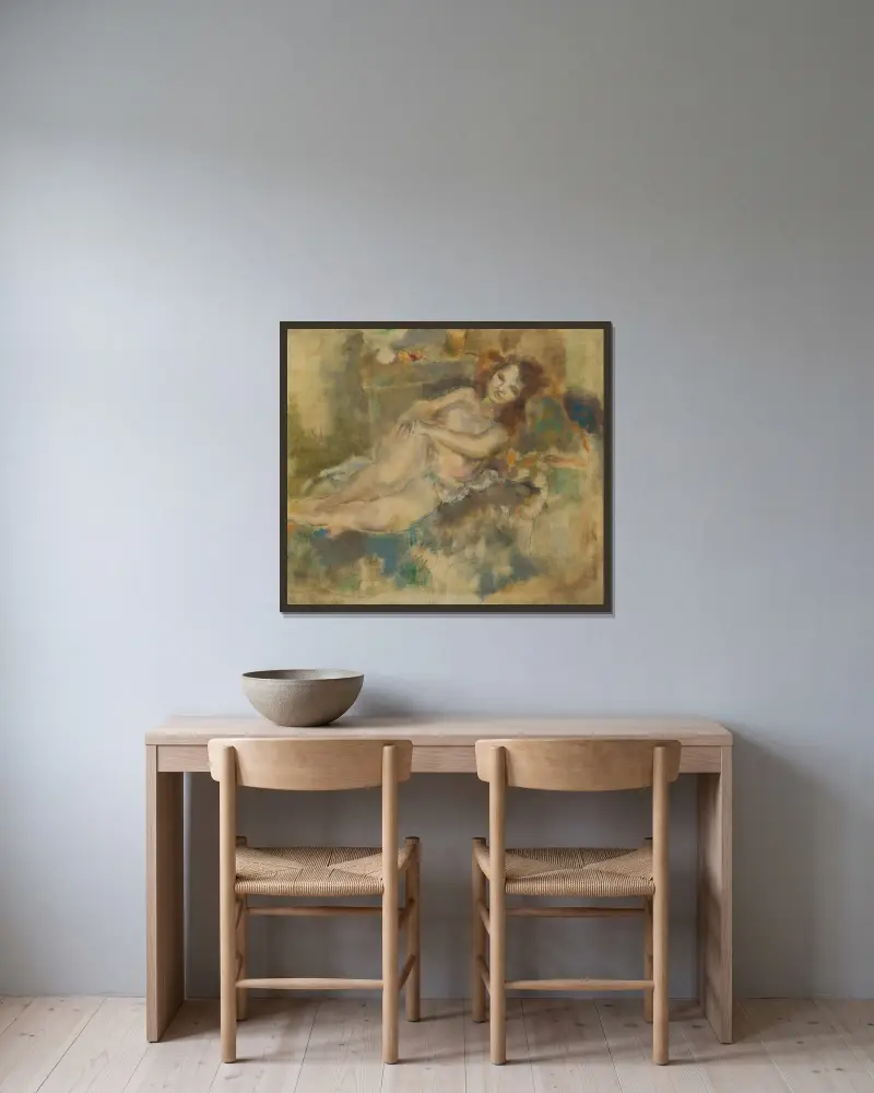 Den slumrande dansösen av Jules Pascin inramad på en vägg