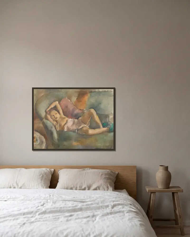 La fille endormie av Jules Pascin inramad på en vägg