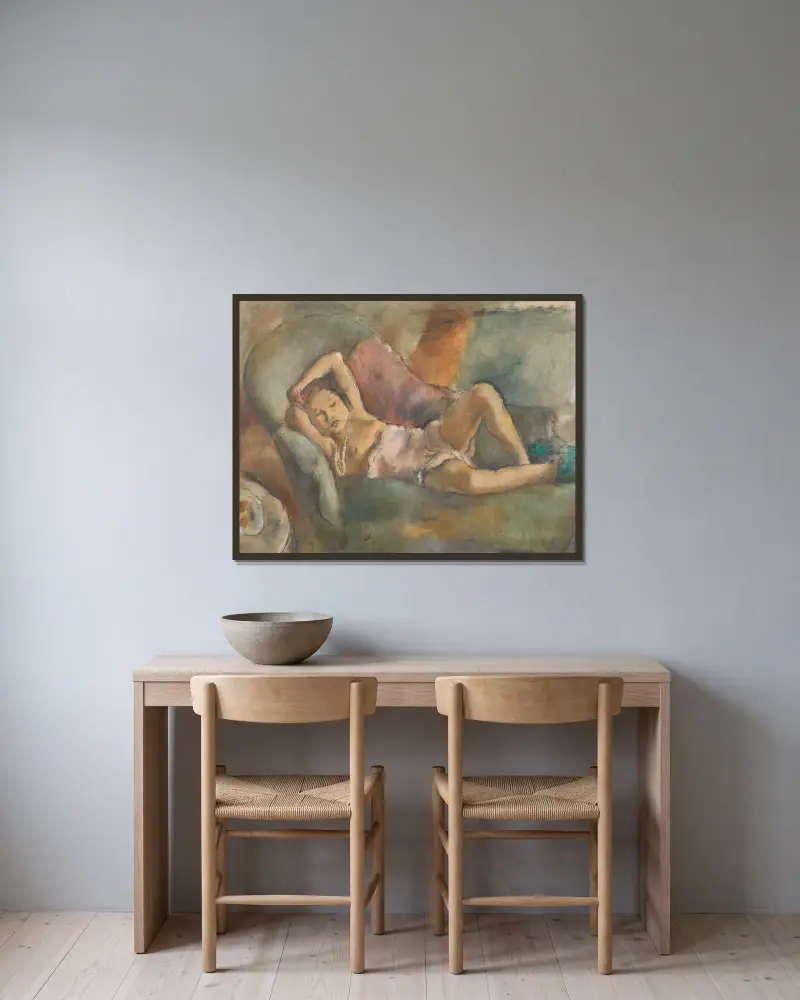 La fille endormie av Jules Pascin inramad på en vägg