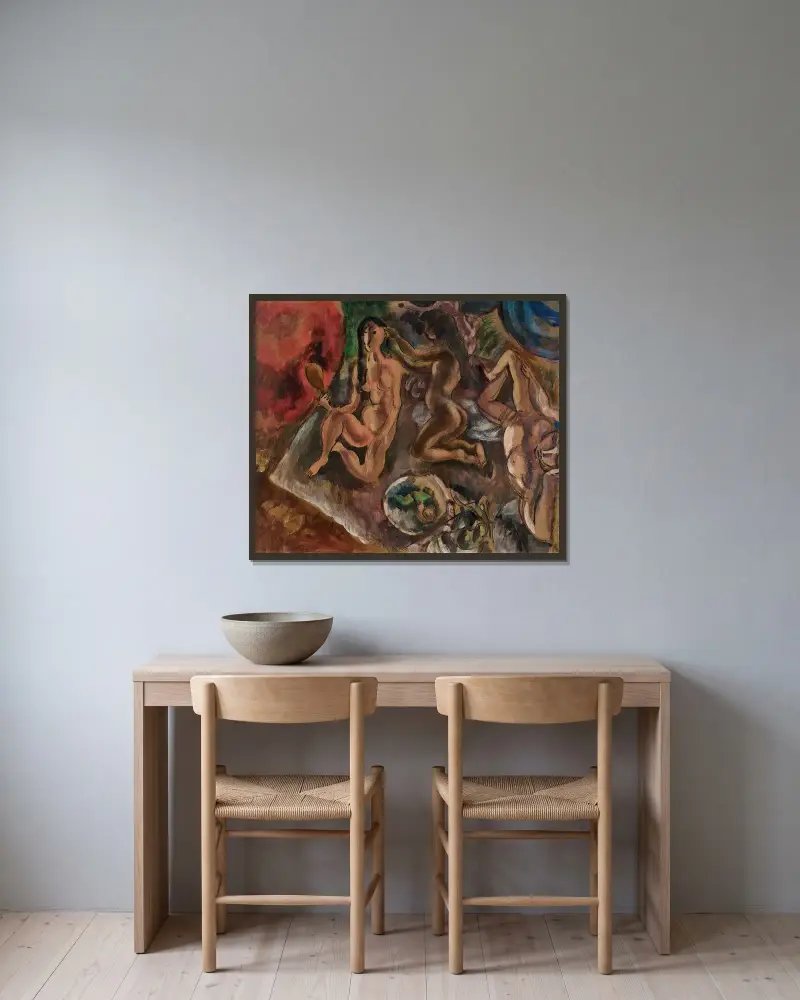 Toaletten i tropikerna av Jules Pascin inramad på en vägg