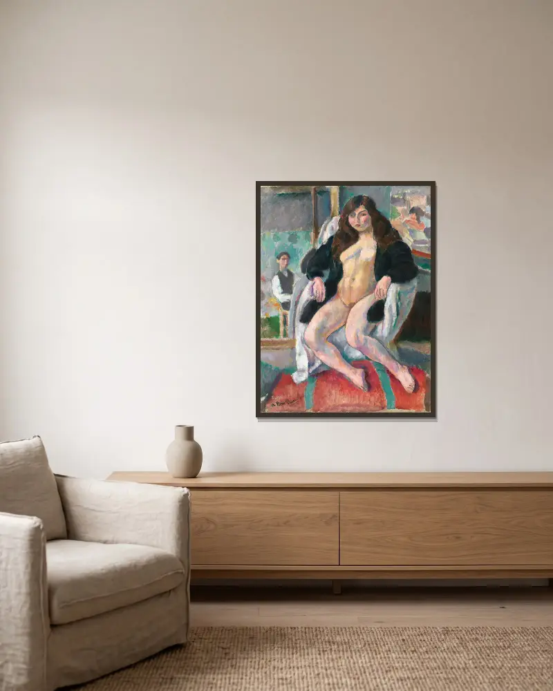 Le Peintre Et Son Modèle av Jules Pascin inramad på en vägg