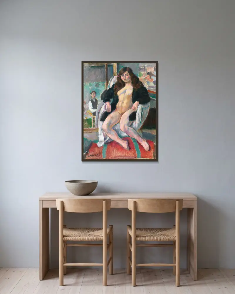 Le Peintre Et Son Modèle av Jules Pascin inramad på en vägg