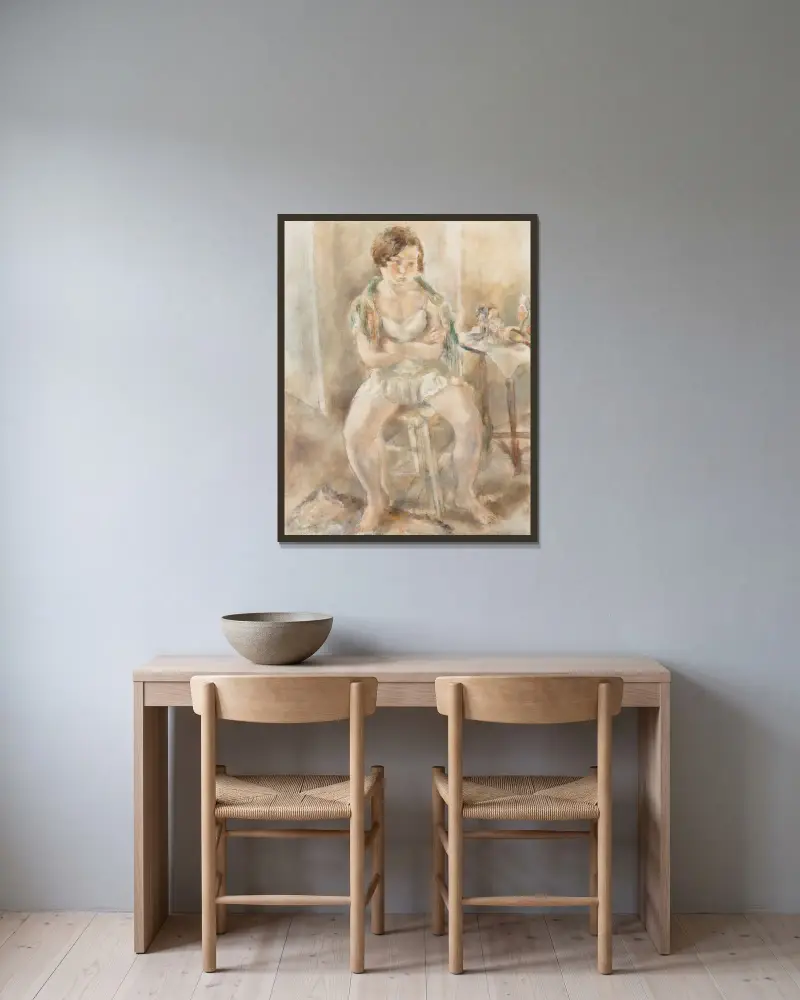 Nénette på Villa des Camélias av Jules Pascin inramad på en vägg