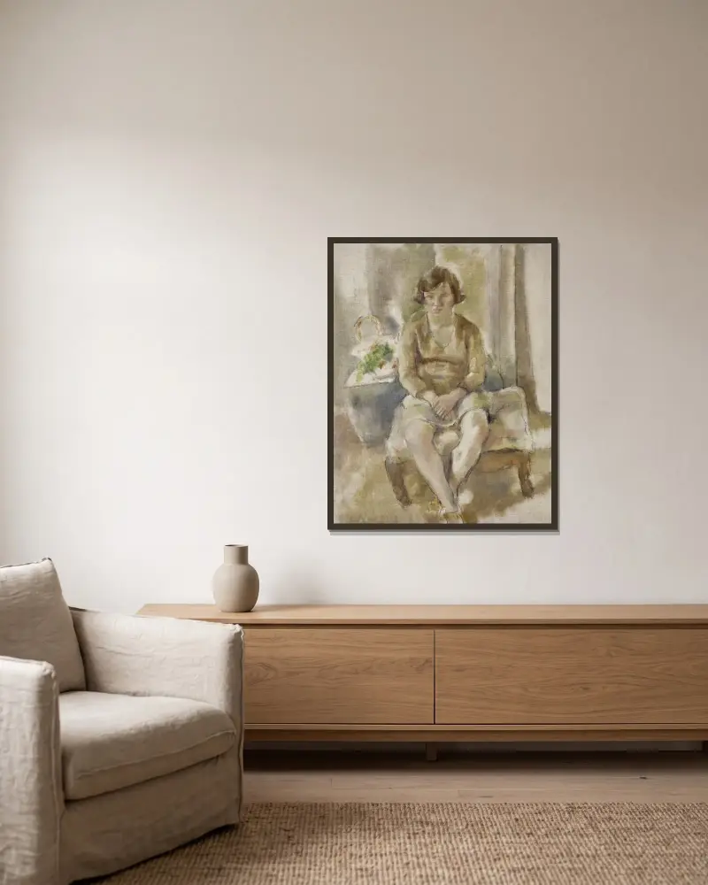 Nénette, den lilla blomsterflickan av Jules Pascin inramad på en vägg