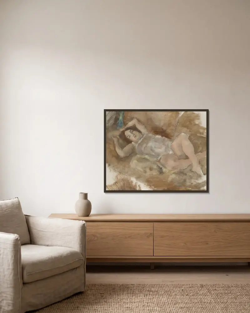 Liggande naken av Jules Pascin inramad på en vägg