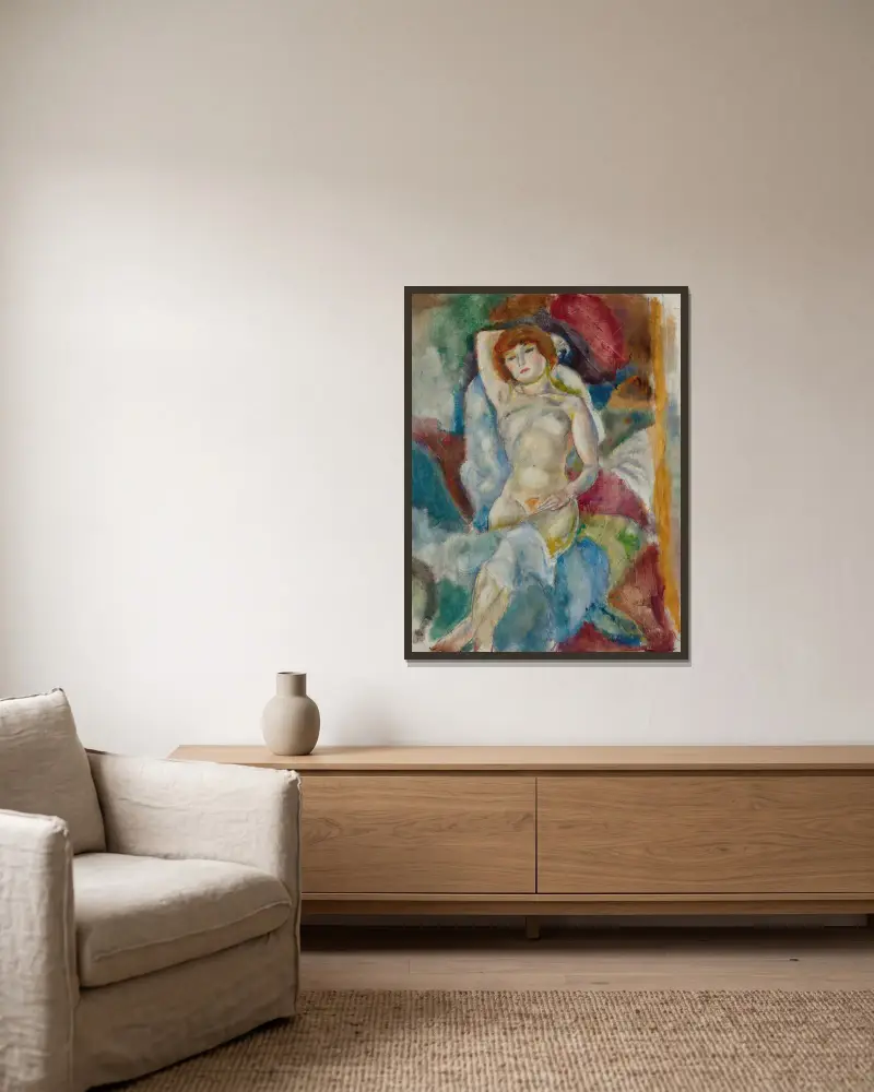 Akt mit erhobenem Arm von Jules Pascin gerahmt an einer Wand