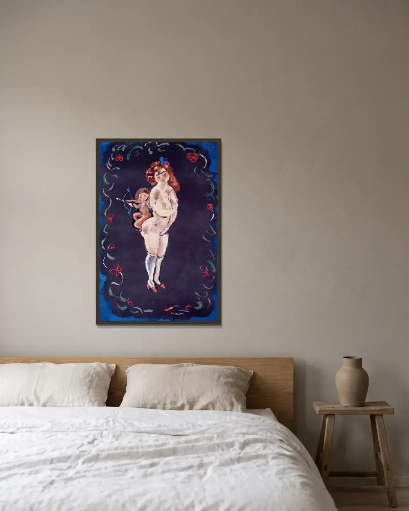 Naken och Amor av Jules Pascin inramad på en vägg