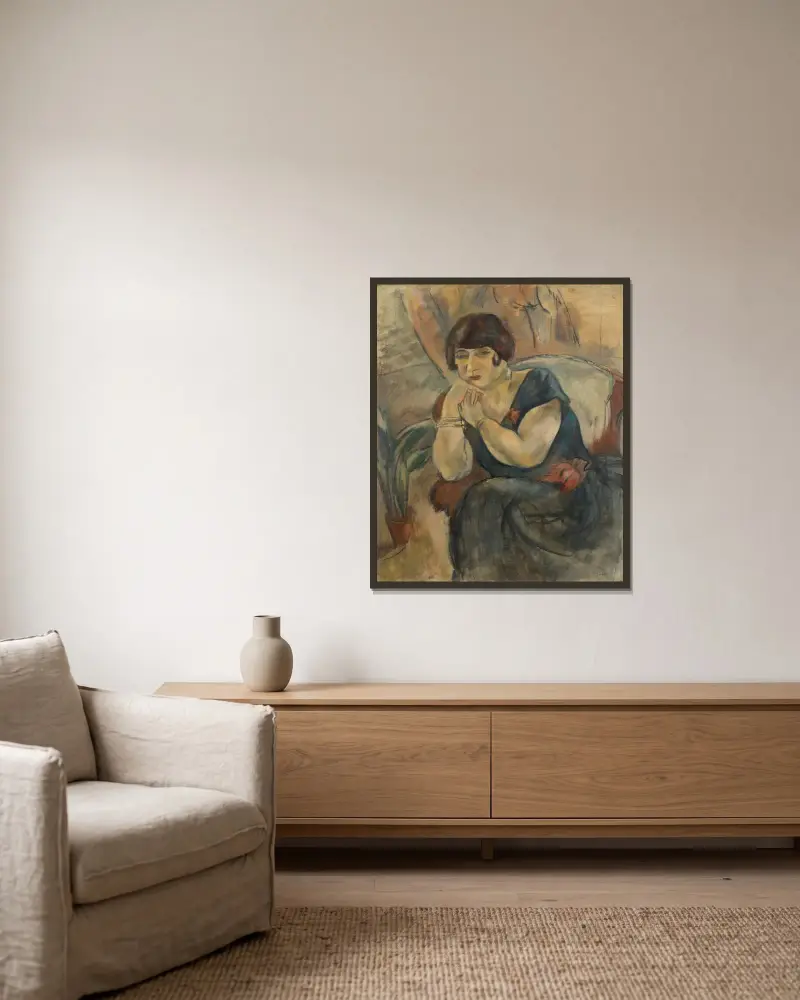 Porträtt av Madame Jeanne Salmon av Jules Pascin inramad på en vägg