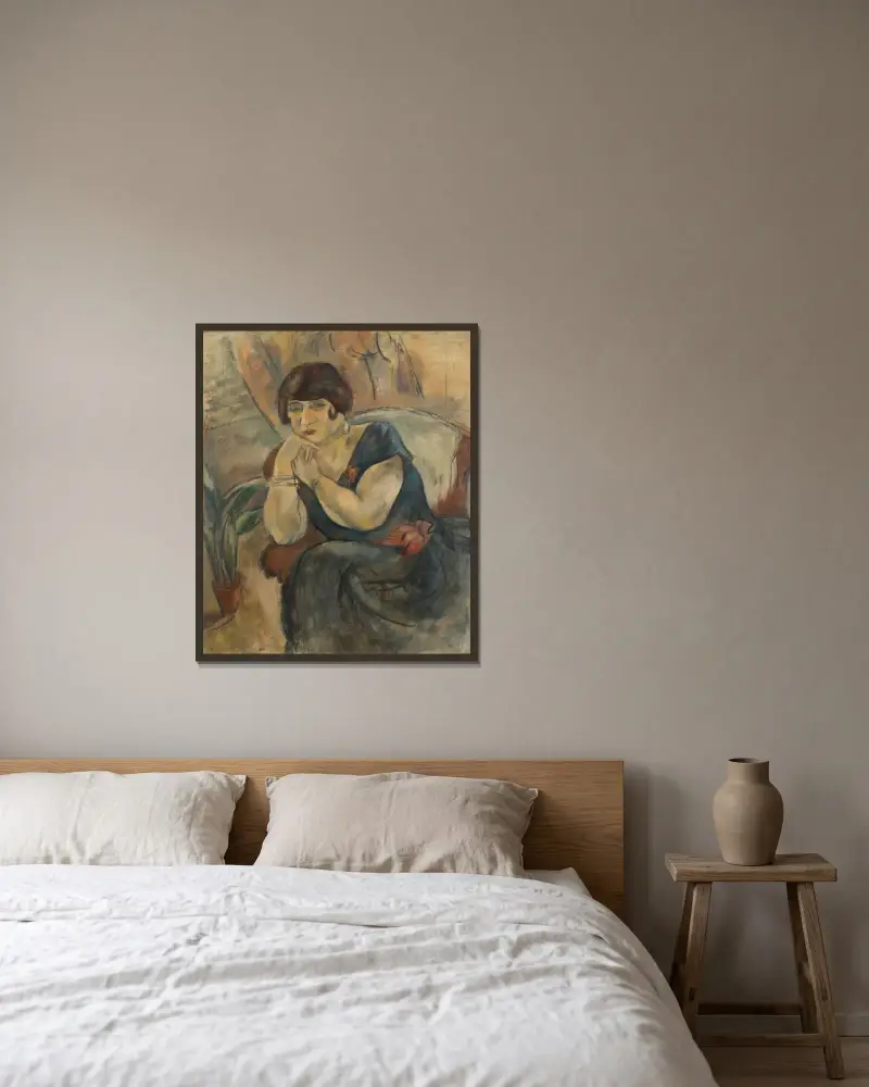 Porträtt av Madame Jeanne Salmon av Jules Pascin inramad på en vägg