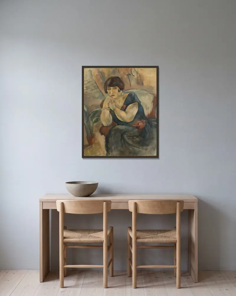 Porträtt av Madame Jeanne Salmon av Jules Pascin inramad på en vägg