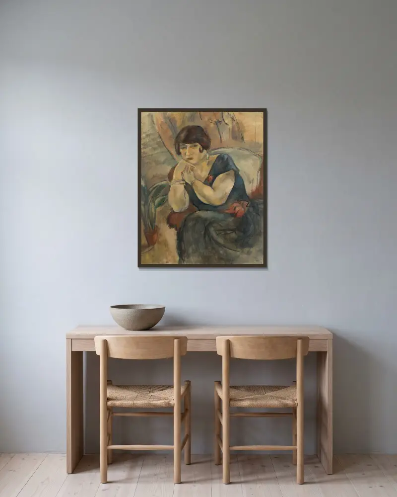 Portrait de Madame Jeanne Salmon av Jules Pascin inramad på en vägg