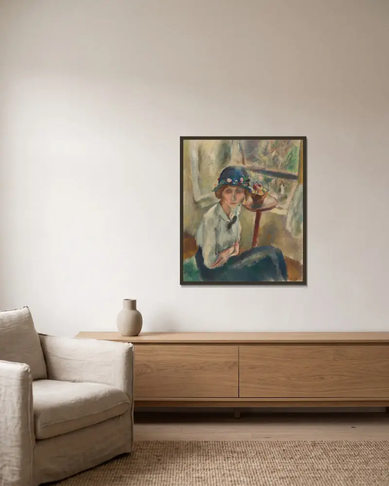 Porträtt av Hermine David av Jules Pascin inramad på en vägg
