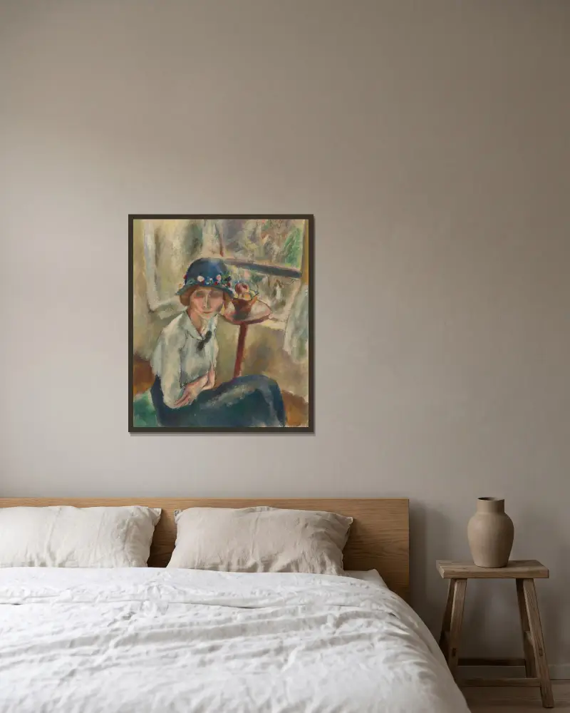 Porträtt av Hermine David av Jules Pascin inramad på en vägg