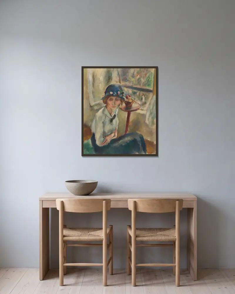 Porträtt av Hermine David av Jules Pascin inramad på en vägg