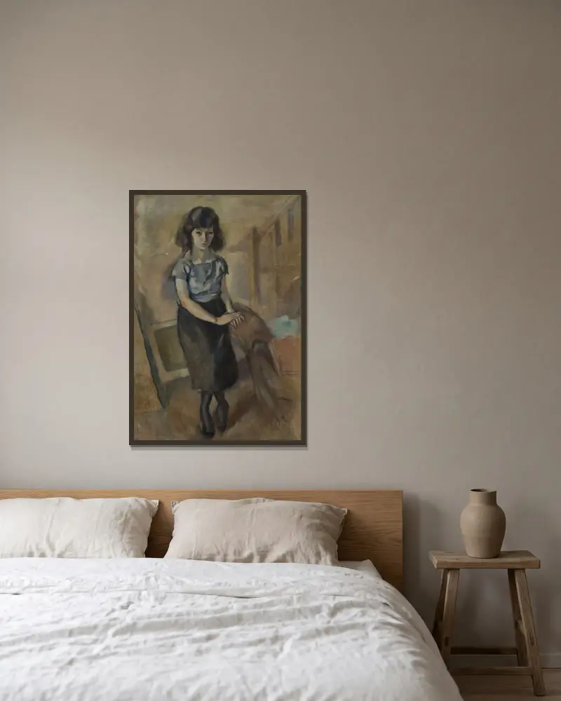 Porträtt av en stående kvinna av Jules Pascin inramad på en vägg