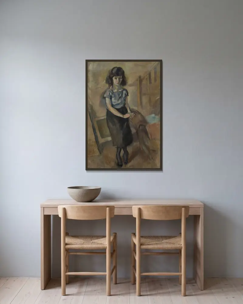 Porträtt av en stående kvinna av Jules Pascin inramad på en vägg