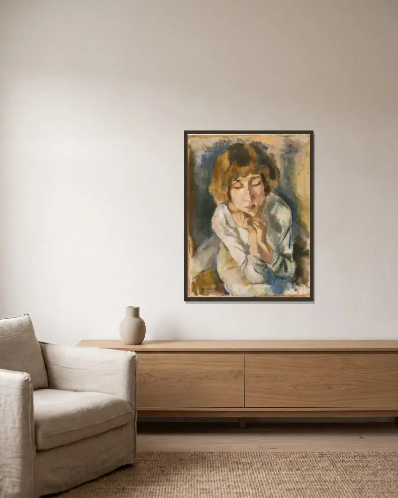 Portrait of Hermine David av Jules Pascin inramad på en vägg