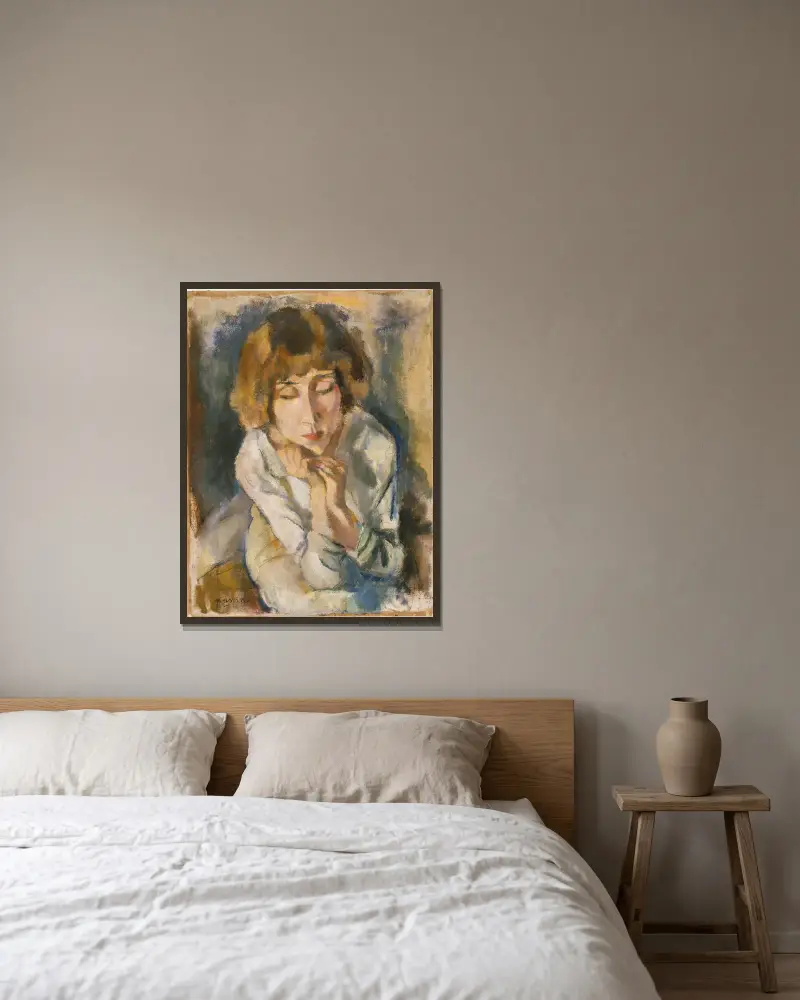 Portrait of Hermine David av Jules Pascin inramad på en vägg