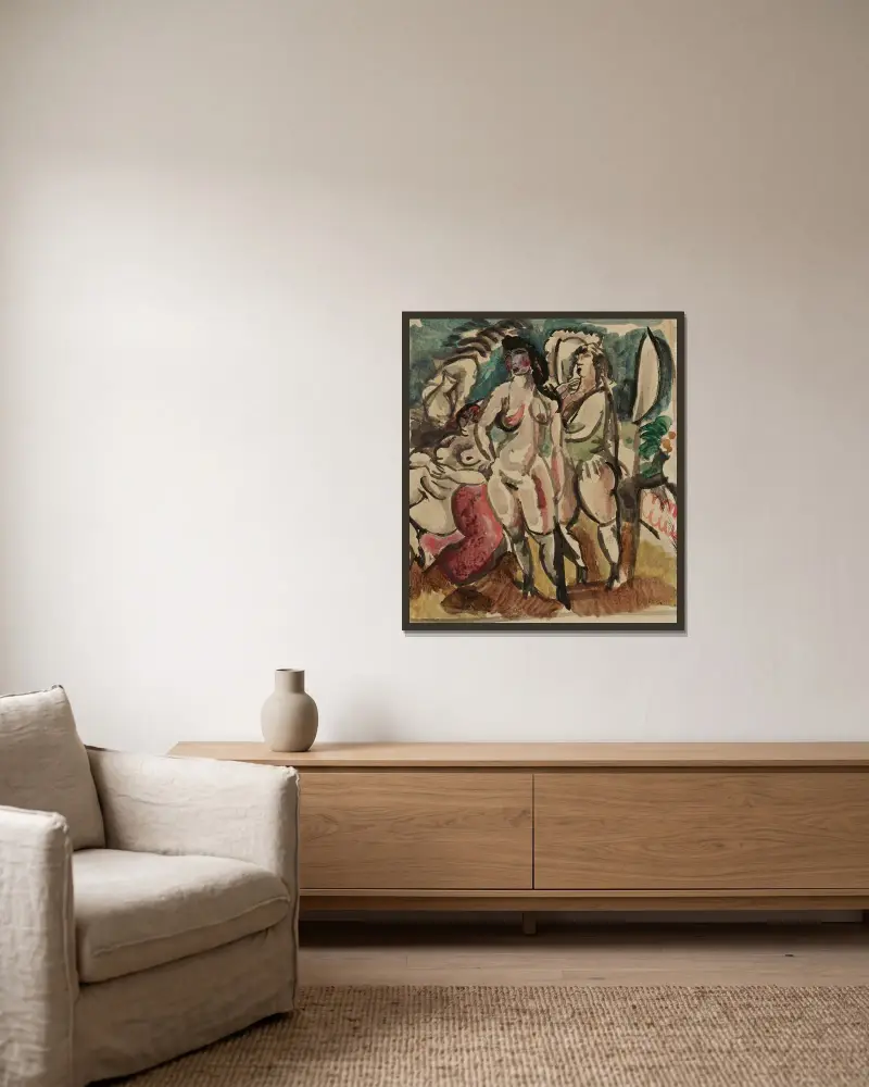 Tre kvinnor av Jules Pascin inramad på en vägg