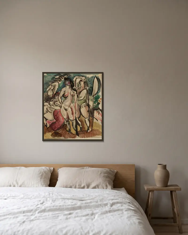 Tre kvinnor av Jules Pascin inramad på en vägg