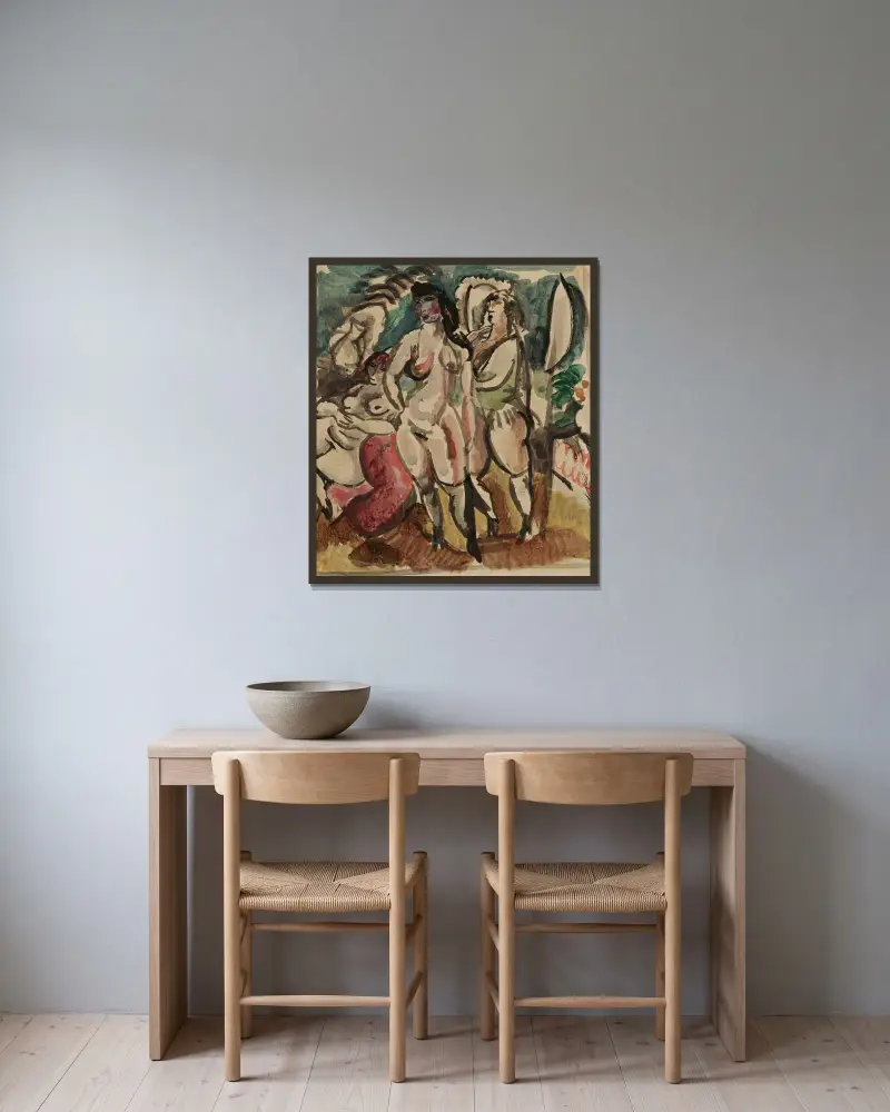 Tre kvinnor av Jules Pascin inramad på en vägg