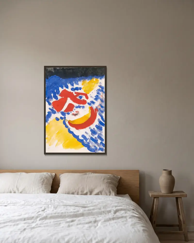 Blue, Red and Yellow Figures av Jules Schmalzigaug inramad på en vägg