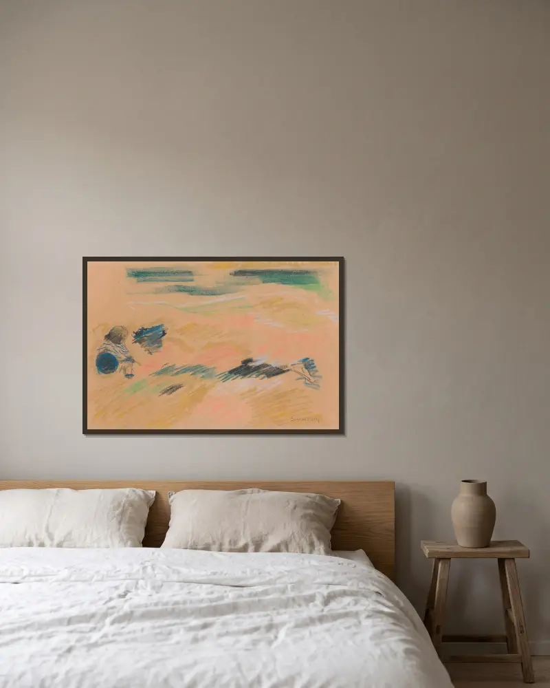 Kind mit Ball von Jules Schmalzigaug gerahmt an einer Wand