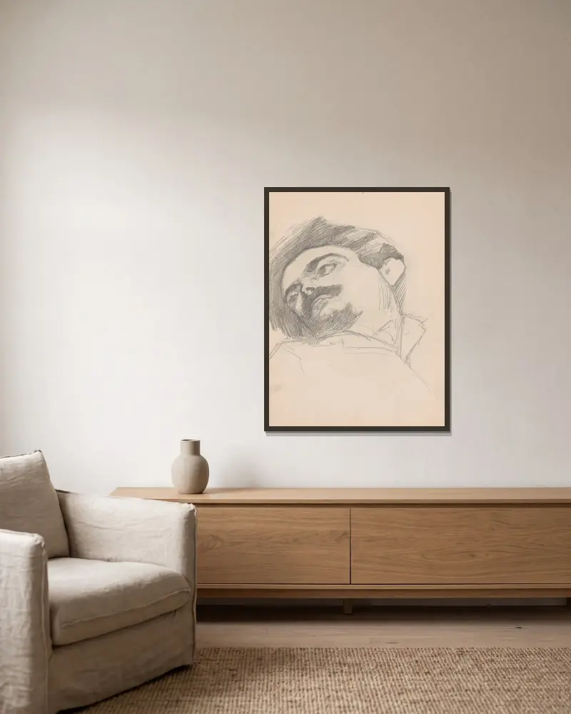 Kopf eines Mannes von Jules Schmalzigaug gerahmt an einer Wand