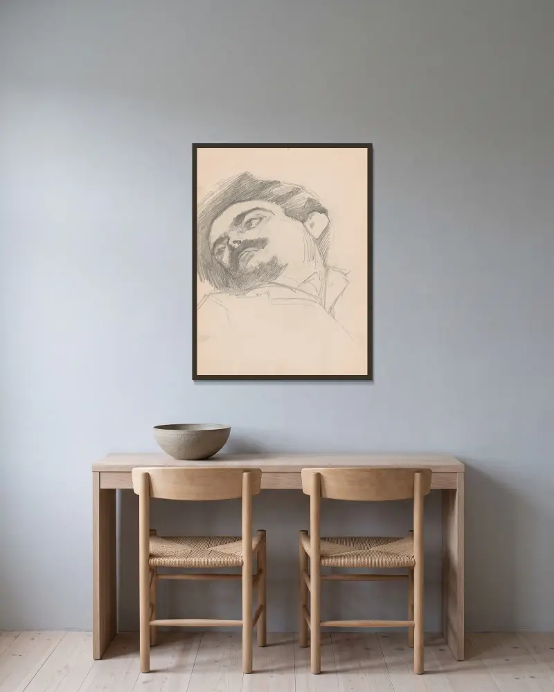 Kopf eines Mannes von Jules Schmalzigaug gerahmt an einer Wand