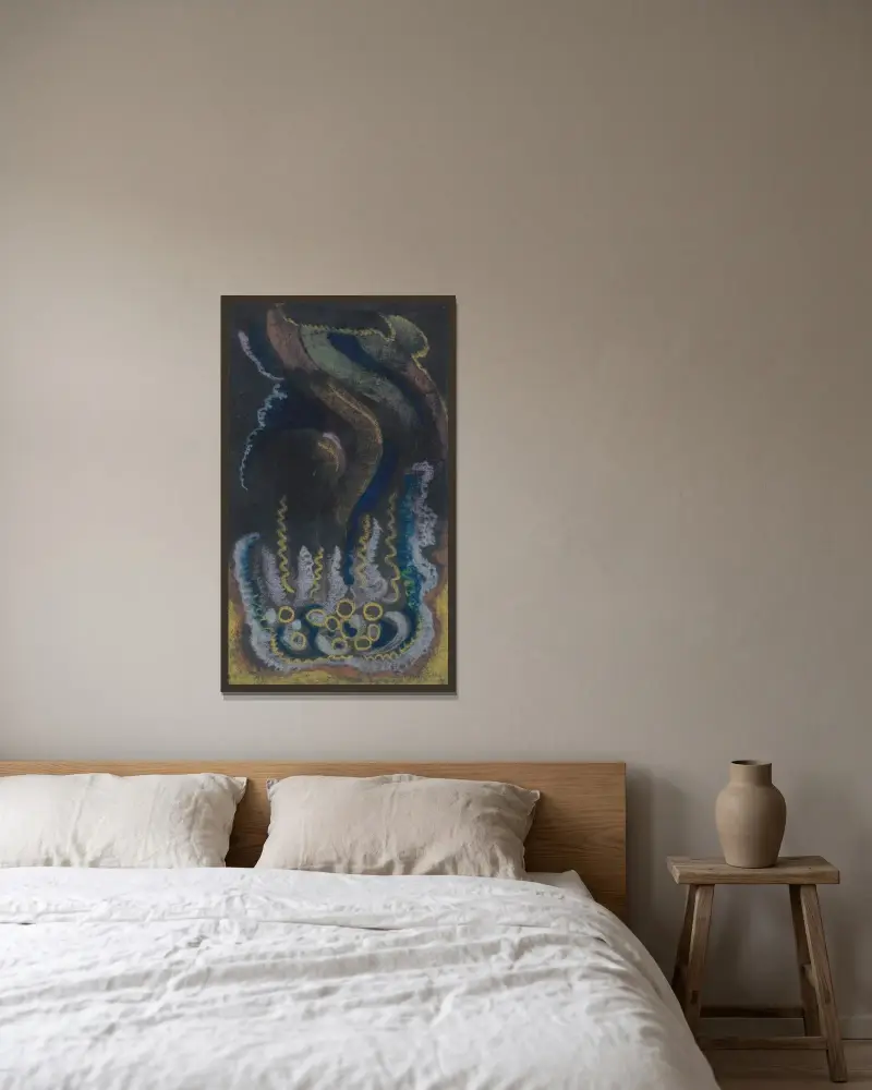 Medusa och grönt spår av Jules Schmalzigaug inramad på en vägg