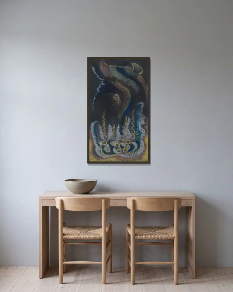 Medusa och grönt spår av Jules Schmalzigaug inramad på en vägg