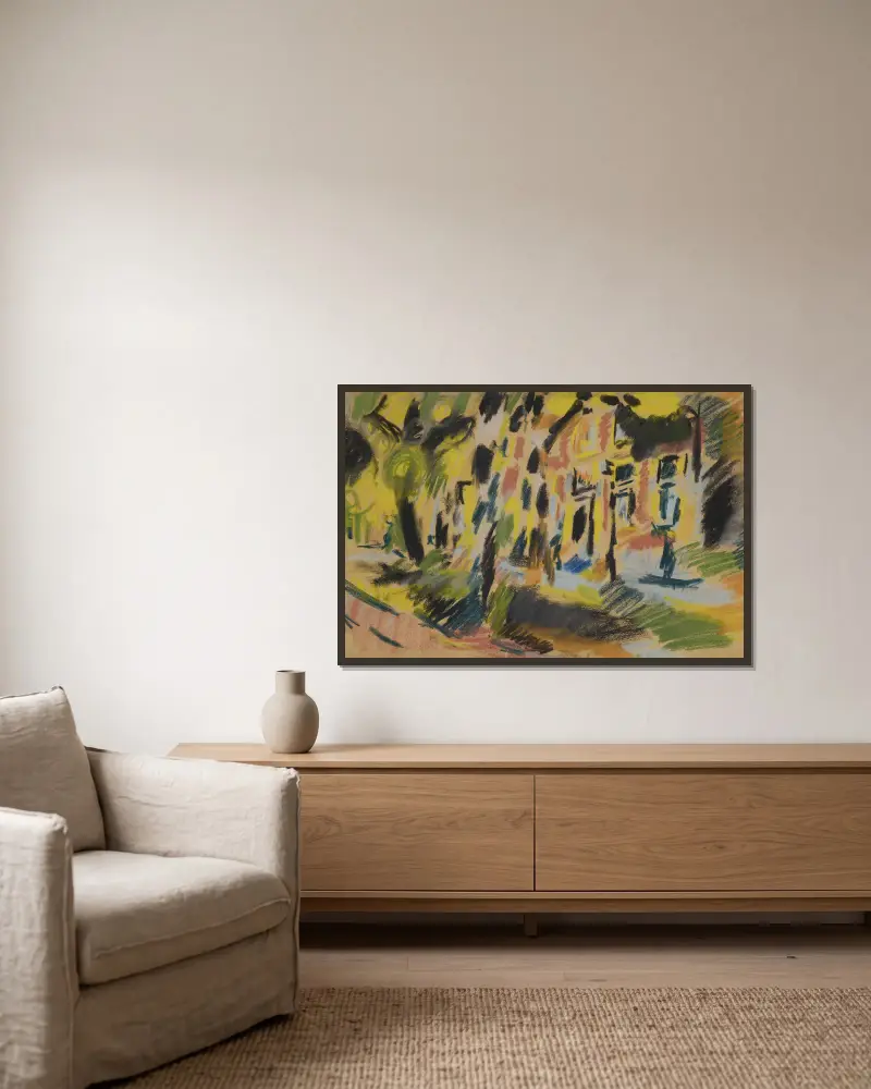 Blick auf Delft von Jules Schmalzigaug gerahmt an einer Wand