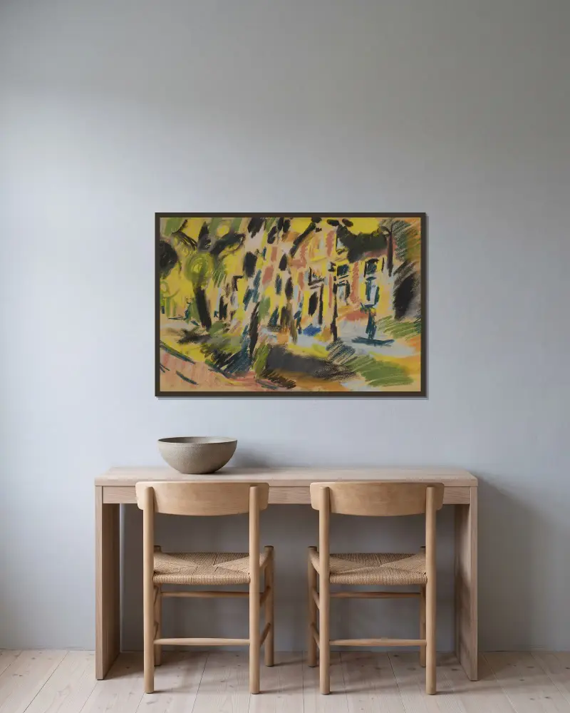 Blick auf Delft von Jules Schmalzigaug gerahmt an einer Wand