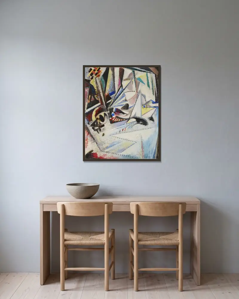 Utan titel av Jules Schmalzigaug inramad på en vägg