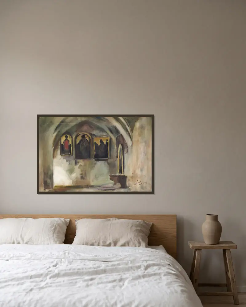 Cloister of the Franciscan Church in Krakow av Julian Falat inramad på en vägg