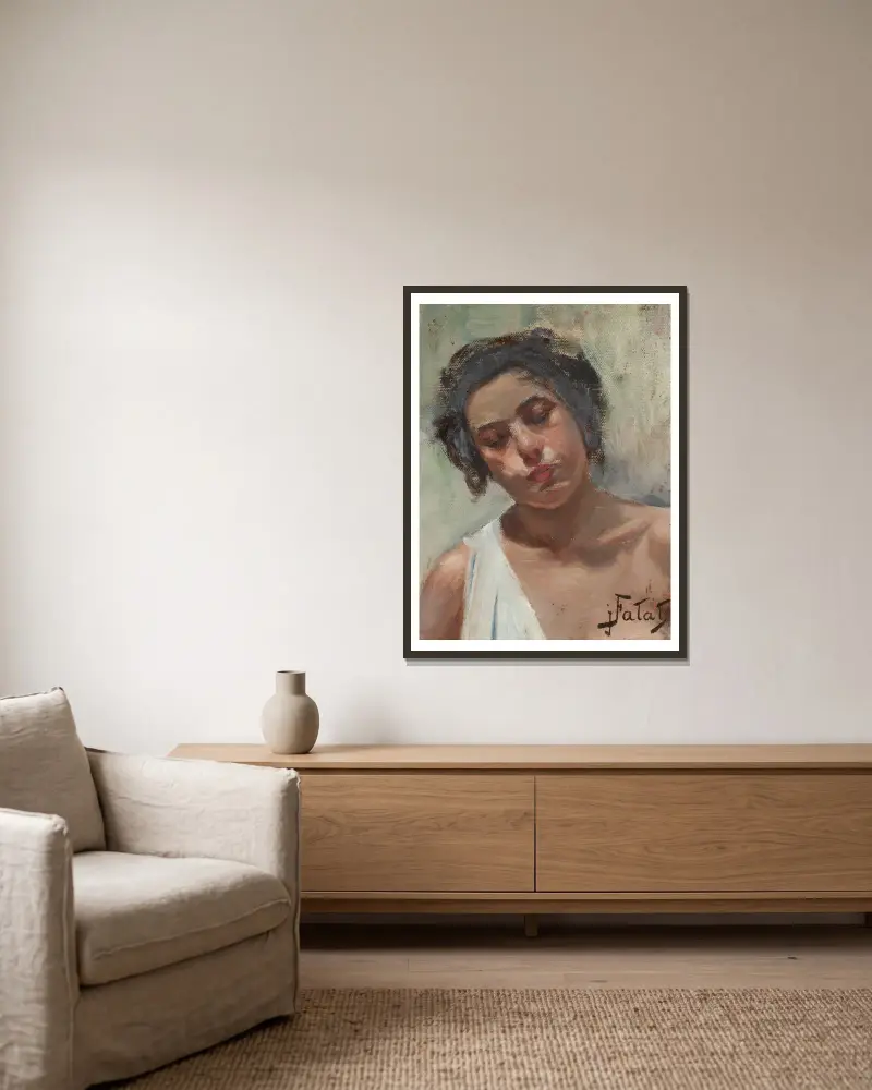Mädchen, Studie von Julian Falat gerahmt an einer Wand