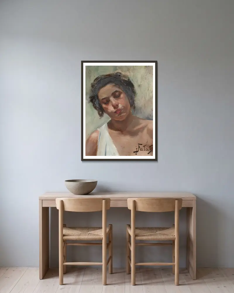 Mädchen, Studie von Julian Falat gerahmt an einer Wand