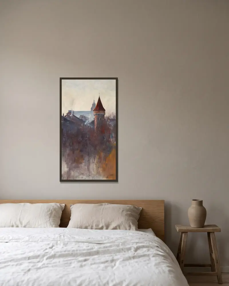 Kraków på morgonen av Julian Falat inramad på en vägg