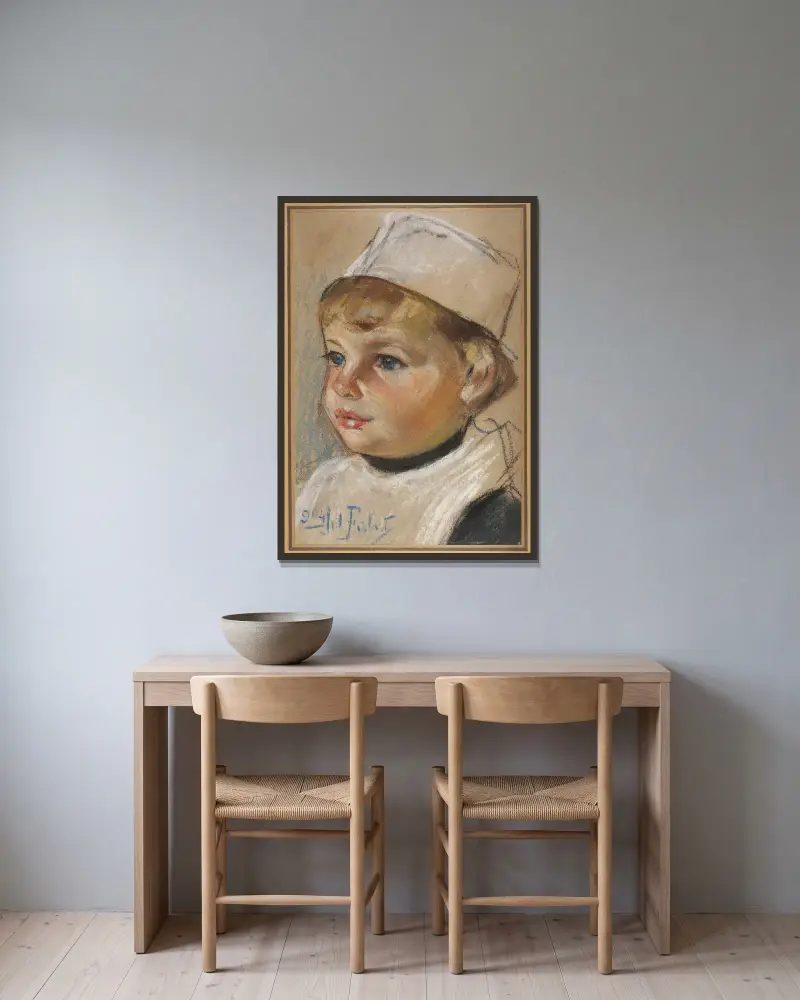Portrait of a child av Julian Falat inramad på en vägg