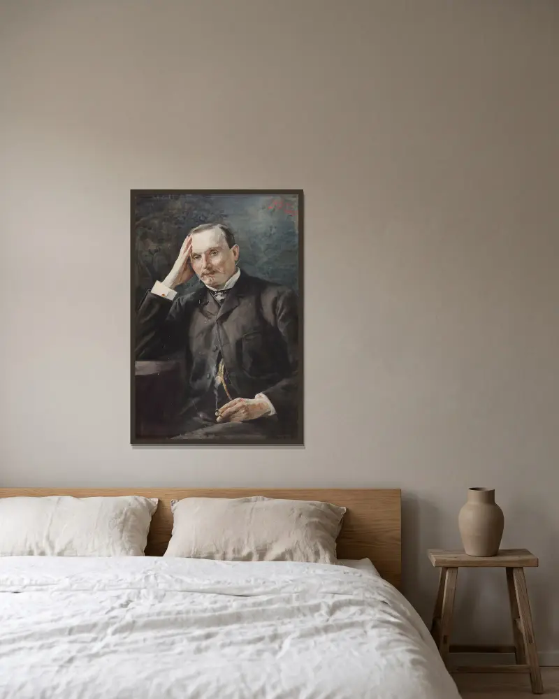 Porträtt av professor Julian Kosiński av Julian Falat inramad på en vägg
