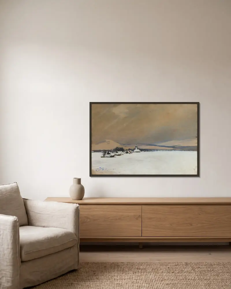 Winter landscape from Żywiec av Julian Falat inramad på en vägg