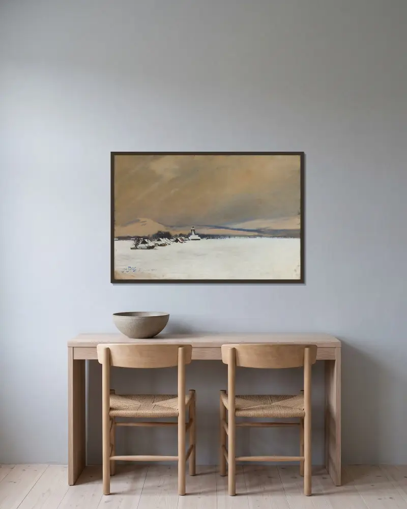 Winter landscape from Żywiec av Julian Falat inramad på en vägg