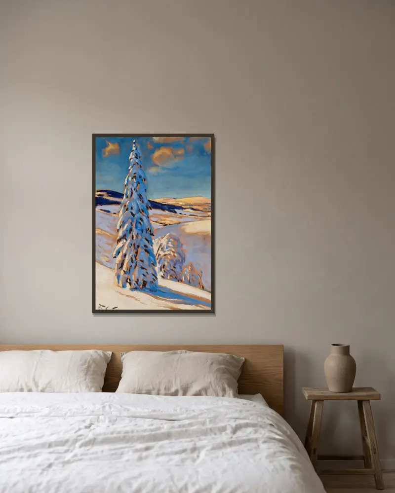 Winterlandschaft von Julian Falat gerahmt an einer Wand