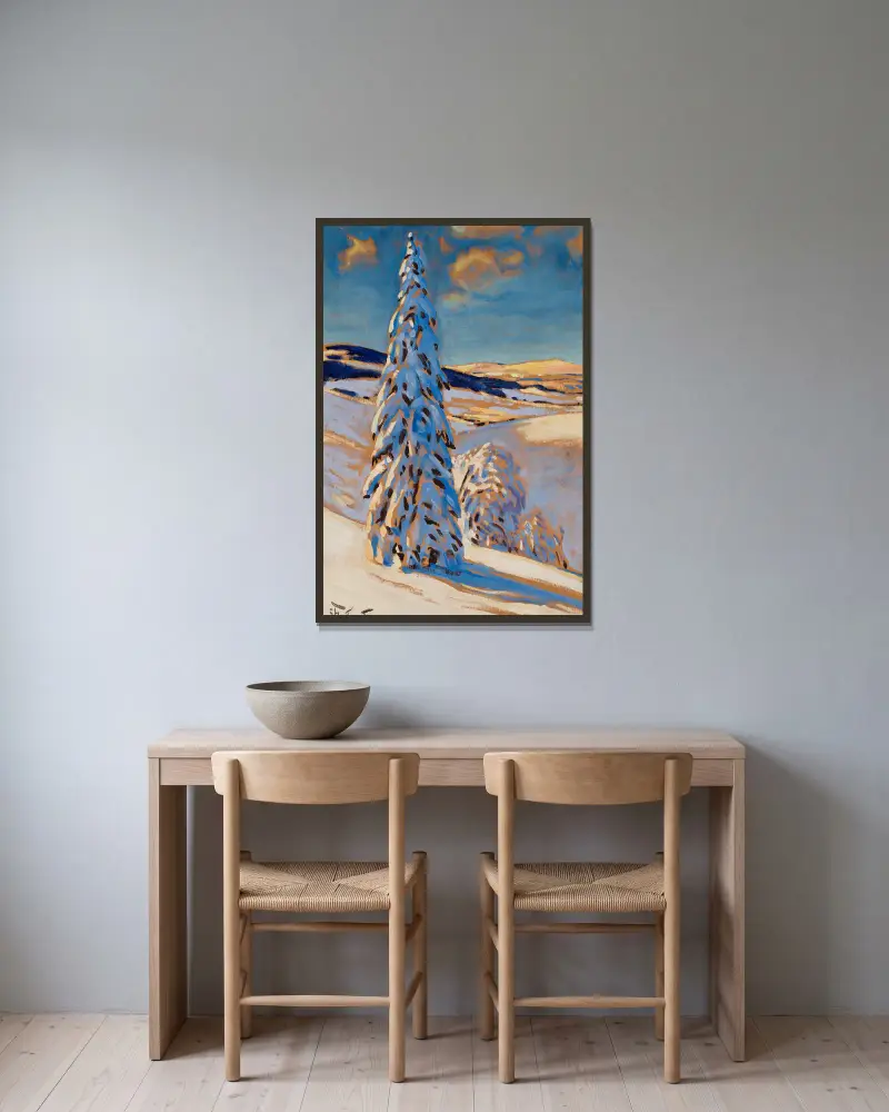 Winterlandschaft von Julian Falat gerahmt an einer Wand