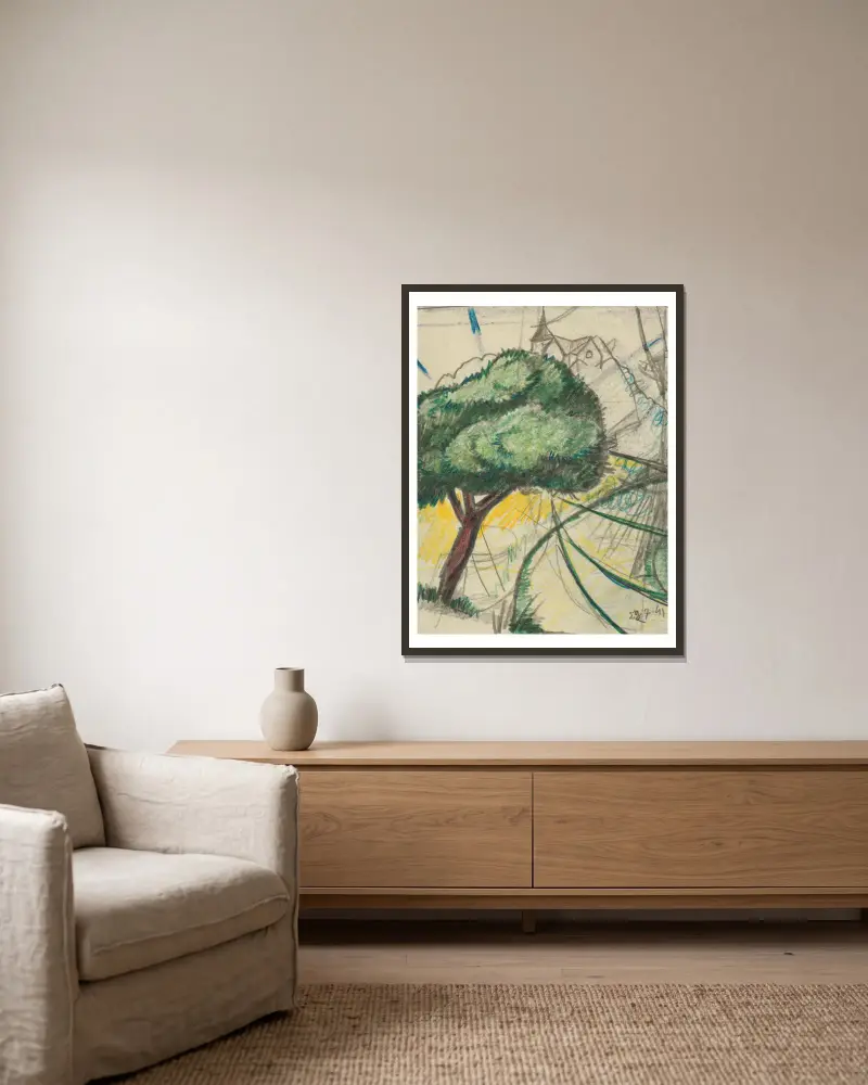 Landschaft mit Strahlen von Julio González gerahmt an einer Wand