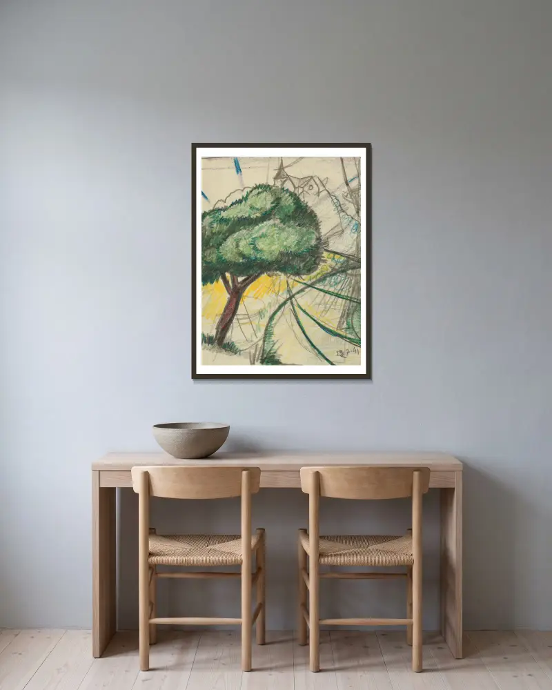 Landschaft mit Strahlen von Julio González gerahmt an einer Wand