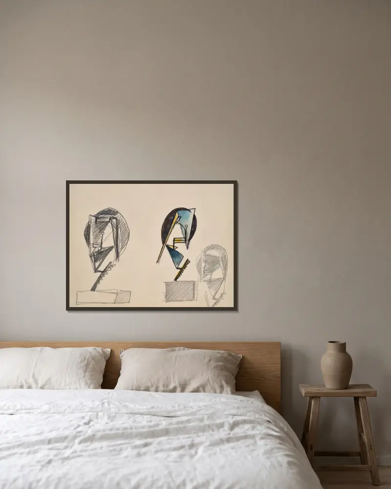 Köpfe, Nr. 5 von Julio González gerahmt an einer Wand