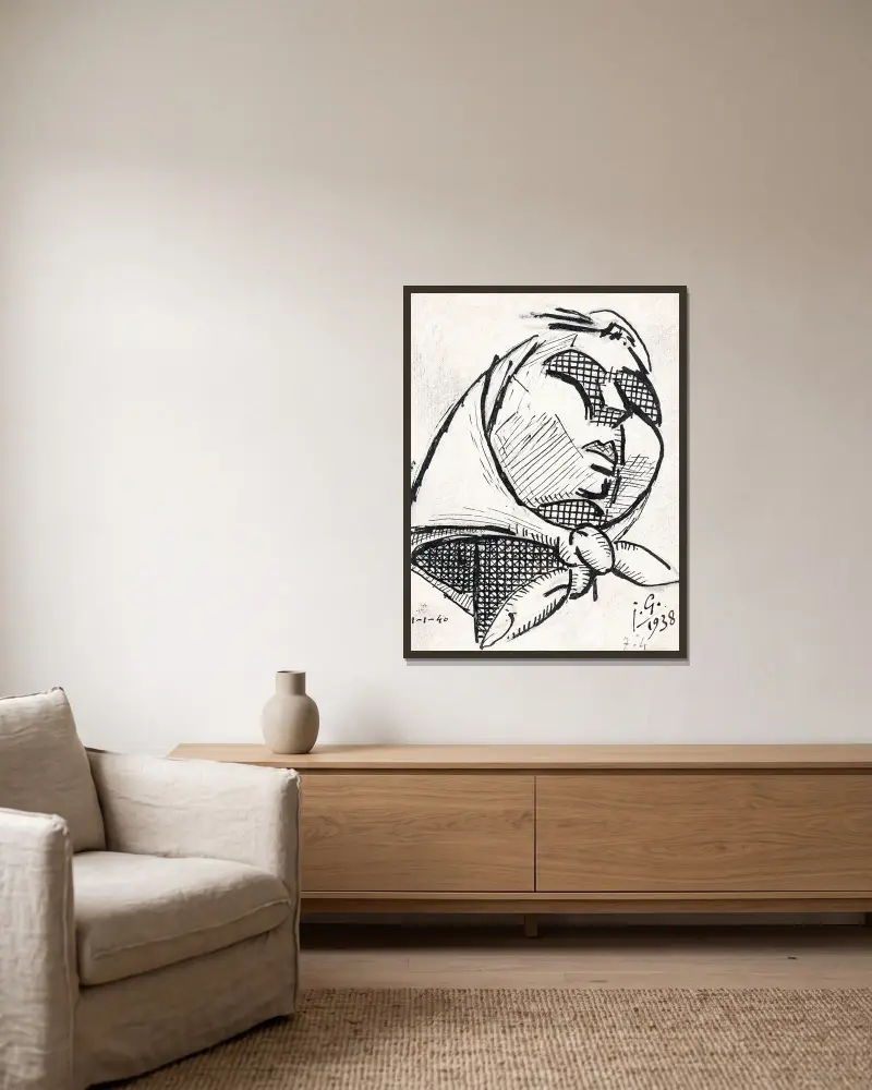 Bäuerinnengesicht von Julio González gerahmt an einer Wand