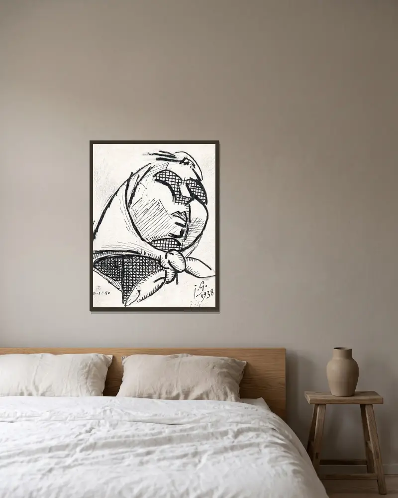 Bäuerinnengesicht von Julio González gerahmt an einer Wand